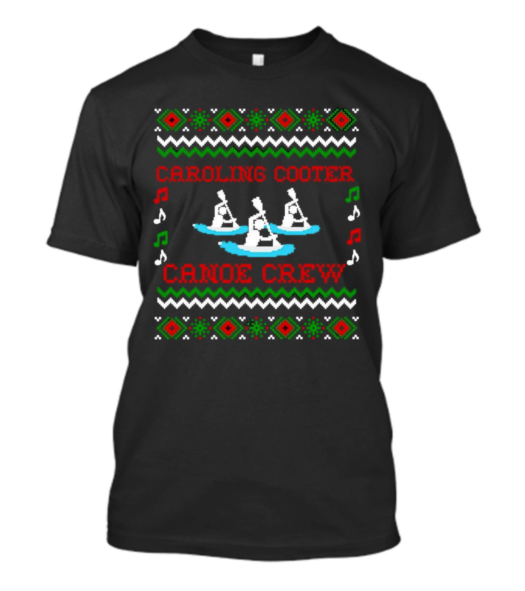 Caroling Cooter Canoe Crew Festive Holiday Pattern With Music Notes And Canoe T-Shirt