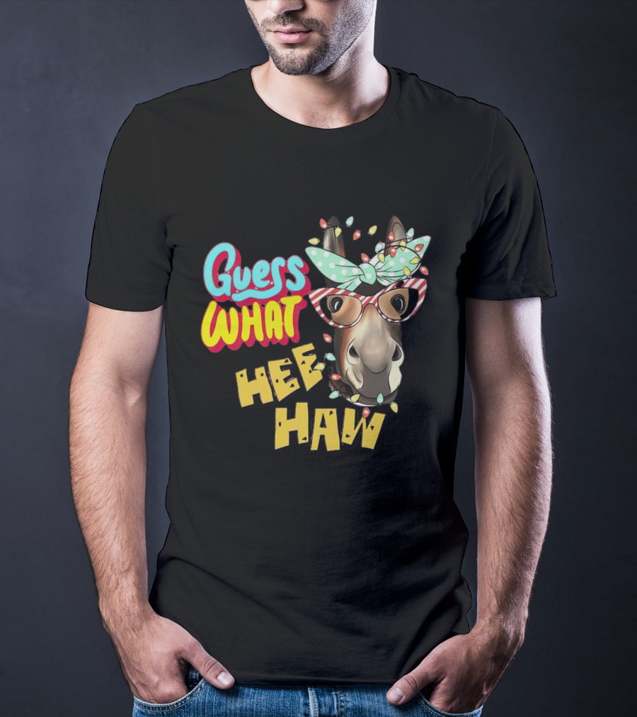 Guess What Hee Haw Christmas Donkey Lights And Glasses T-Shirt