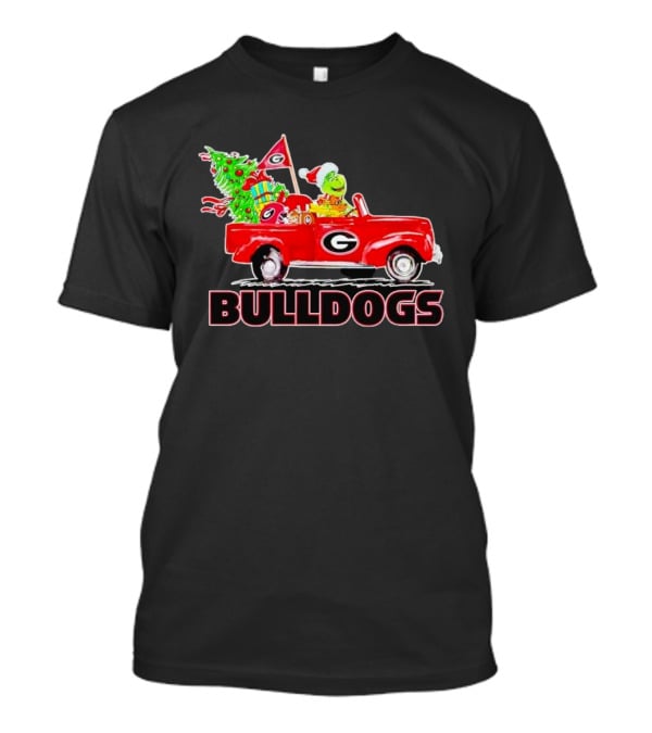 Grinch Driving Red Car With Dog Christmas Tree Gifts Georgia Bulldogs T-Shirt