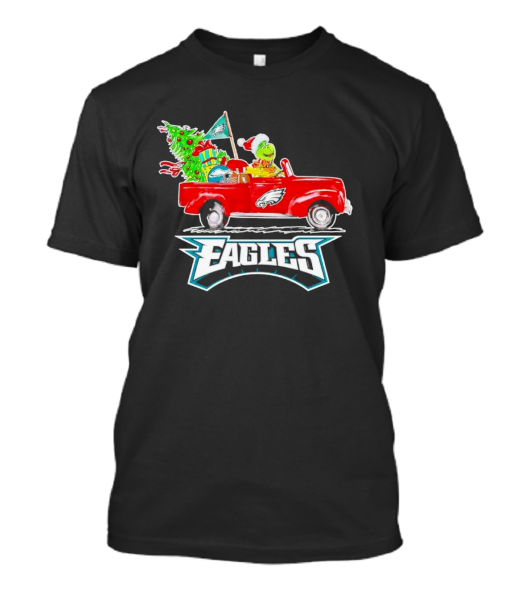 Grinch Dog Driving Red Truck Philadelphia Eagles Christmas Tree T-Shirt