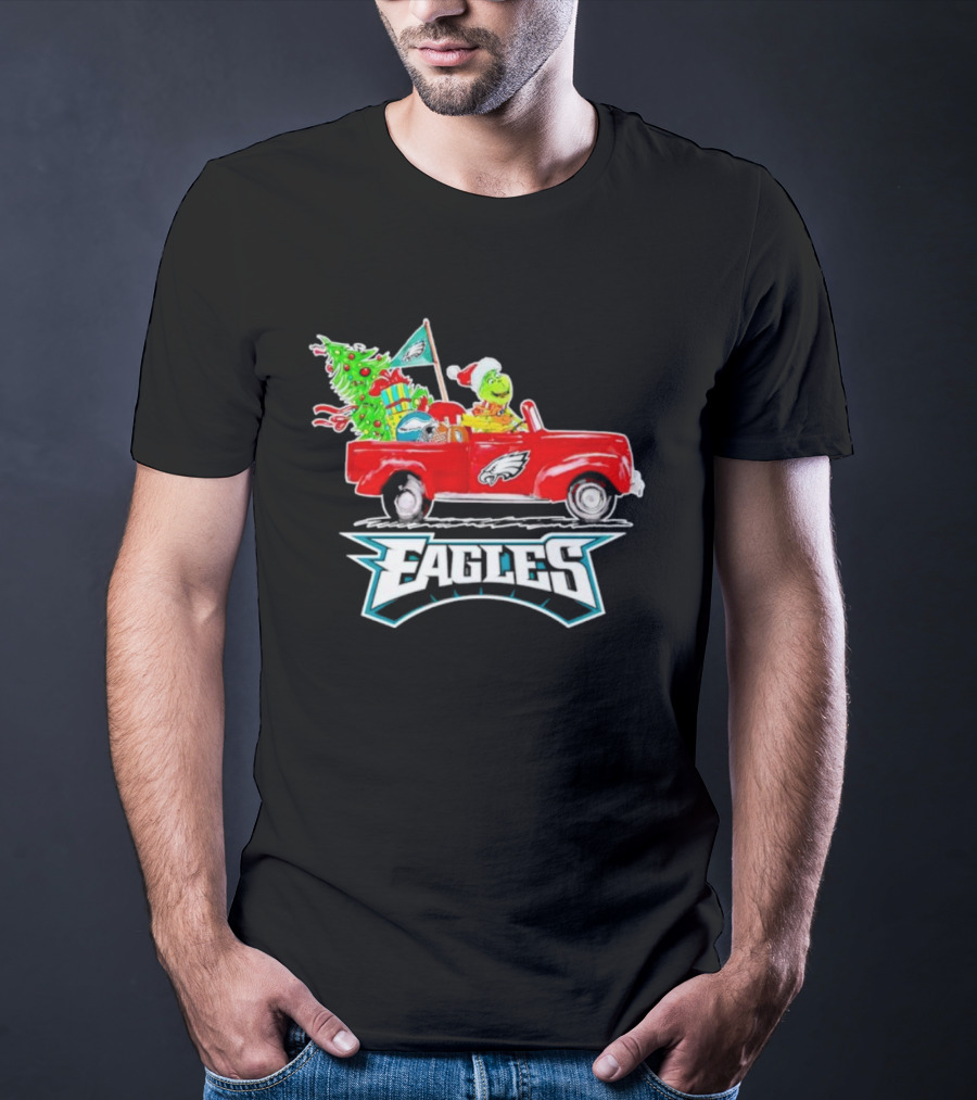 Grinch Dog Driving Red Truck Philadelphia Eagles Christmas Tree T-Shirt