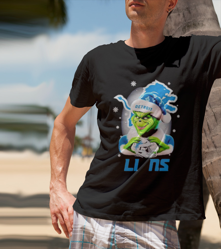 Grinch Loves Detroit Lions Christmas Holiday Football Magic T-Shirt