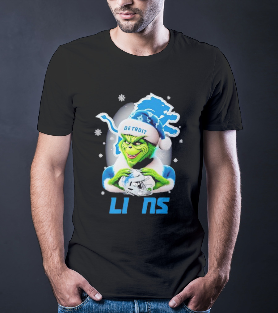 Grinch Loves Detroit Lions Christmas Holiday Football Magic T-Shirt