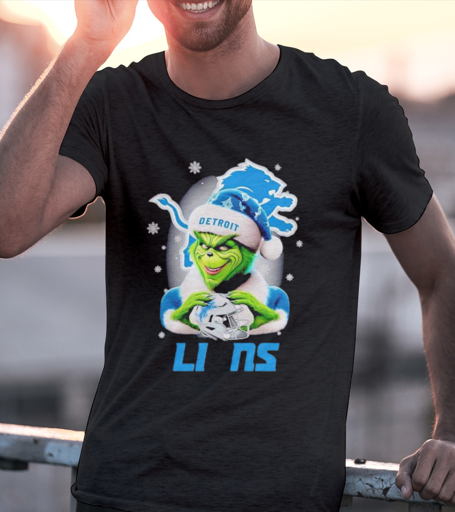 Grinch Loves Detroit Lions Christmas Holiday Football Magic T-Shirt