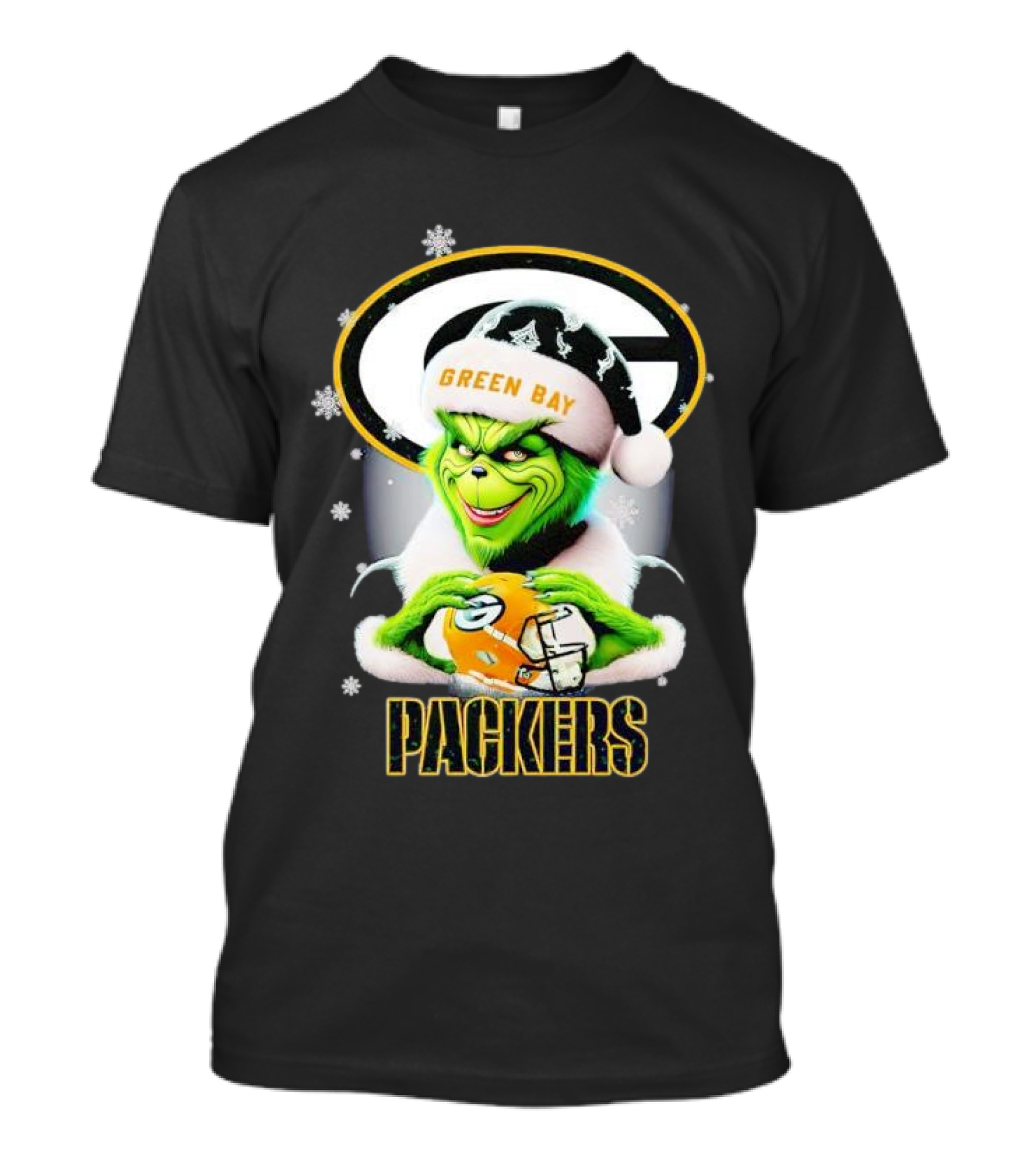Green Bay Packers Grinch Christmas Fan Art Snowflakes Helmet T-Shirt