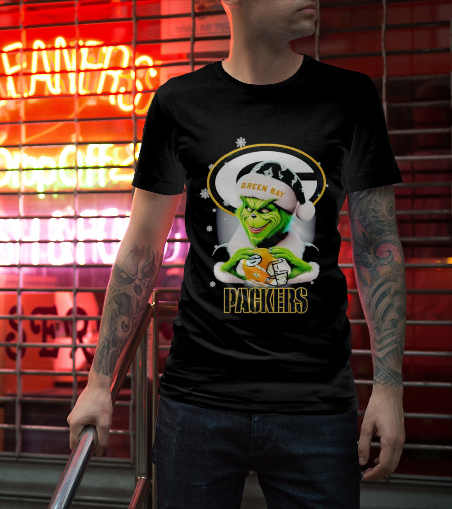 Green Bay Packers Grinch Christmas Fan Art Snowflakes Helmet T-Shirt