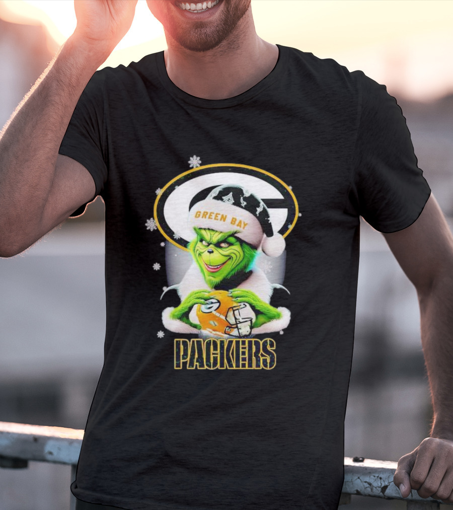 Green Bay Packers Grinch Christmas Fan Art Snowflakes Helmet T-Shirt