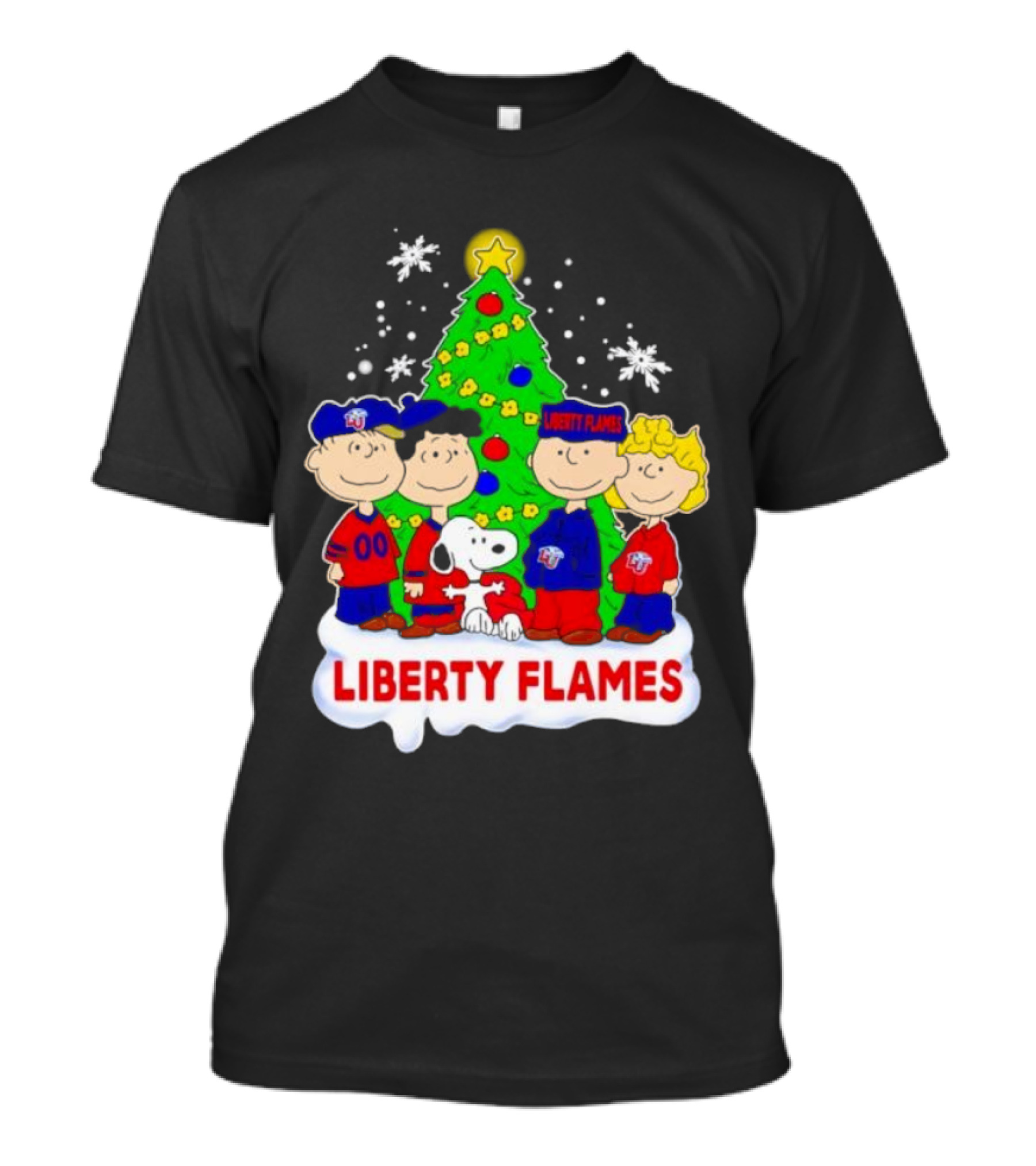 Liberty Flames Peanuts Characters Christmas Tree Snoopy Charlie Brown T-Shirt