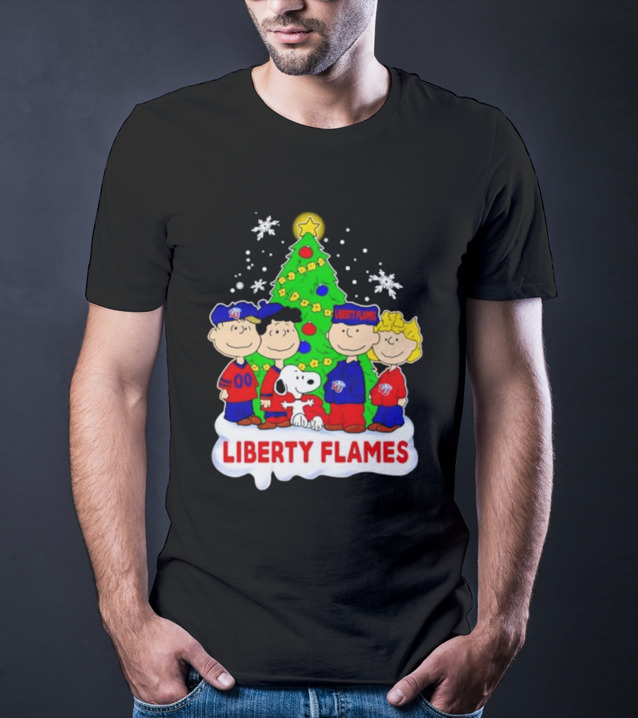 Liberty Flames Peanuts Characters Christmas Tree Snoopy Charlie Brown T-Shirt