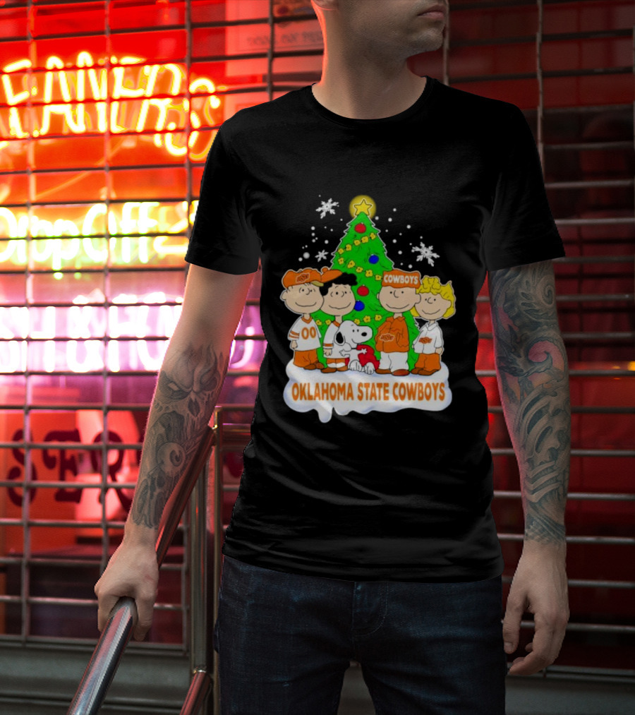 Peanuts Characters Oklahoma State Cowboys Christmas Tree T-Shirt