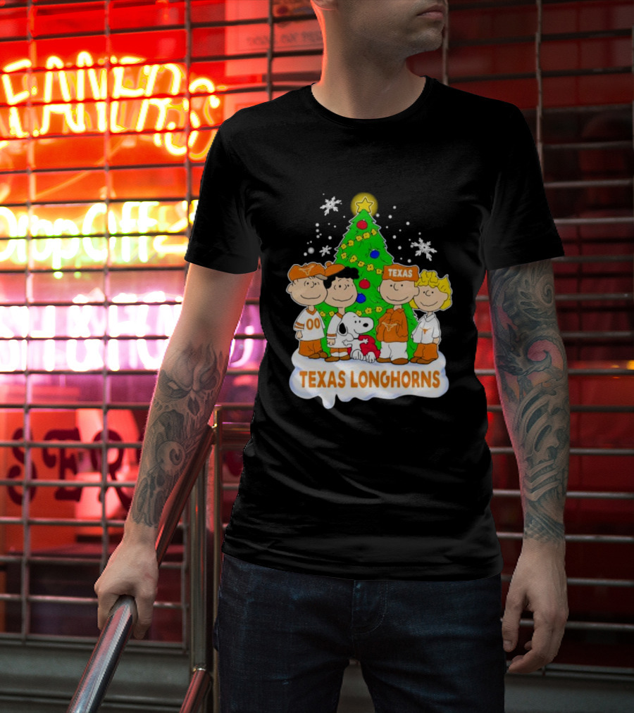 Peanuts Characters Texas Longhorns Christmas Tree T-Shirt