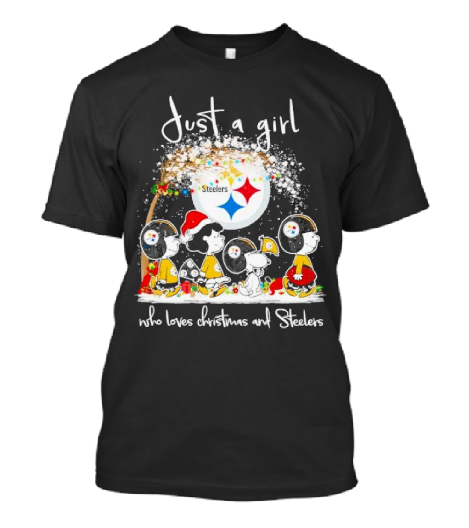 Just A Girl Who Loves Christmas And Steelers Peanuts Characters T-Shirt