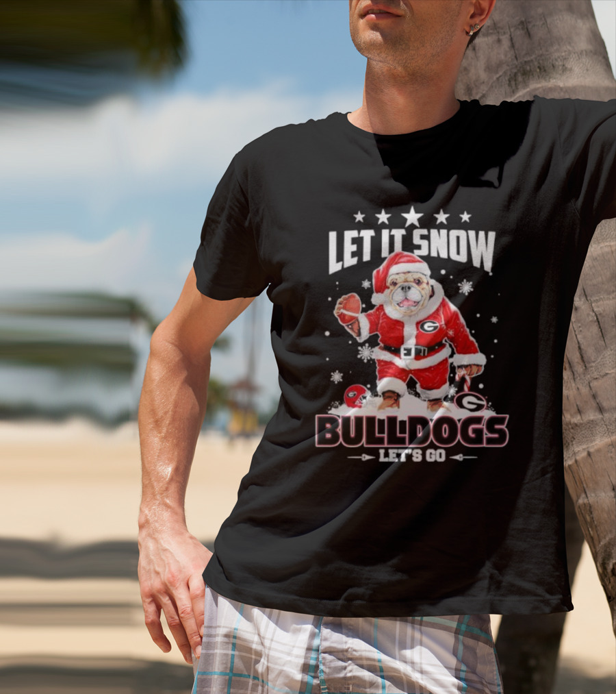 Santa Let It Snow Bulldogs Let's Go Football Christmas T-Shirt