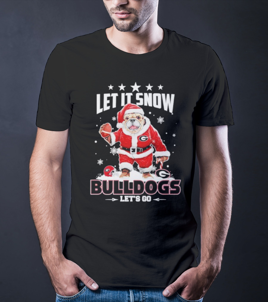 Santa Let It Snow Bulldogs Let's Go Football Christmas T-Shirt