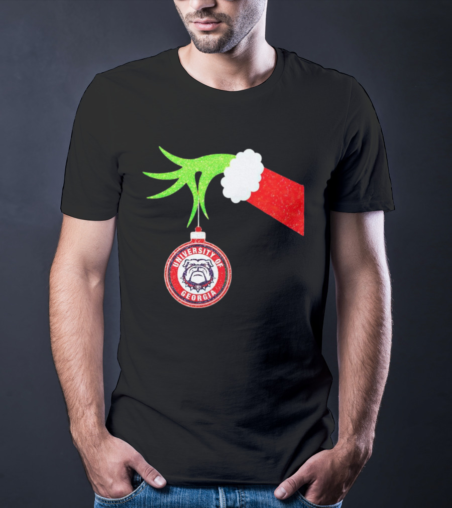 Grinch Hand Holding University Of Georgia Bulldogs Christmas T-Shirt