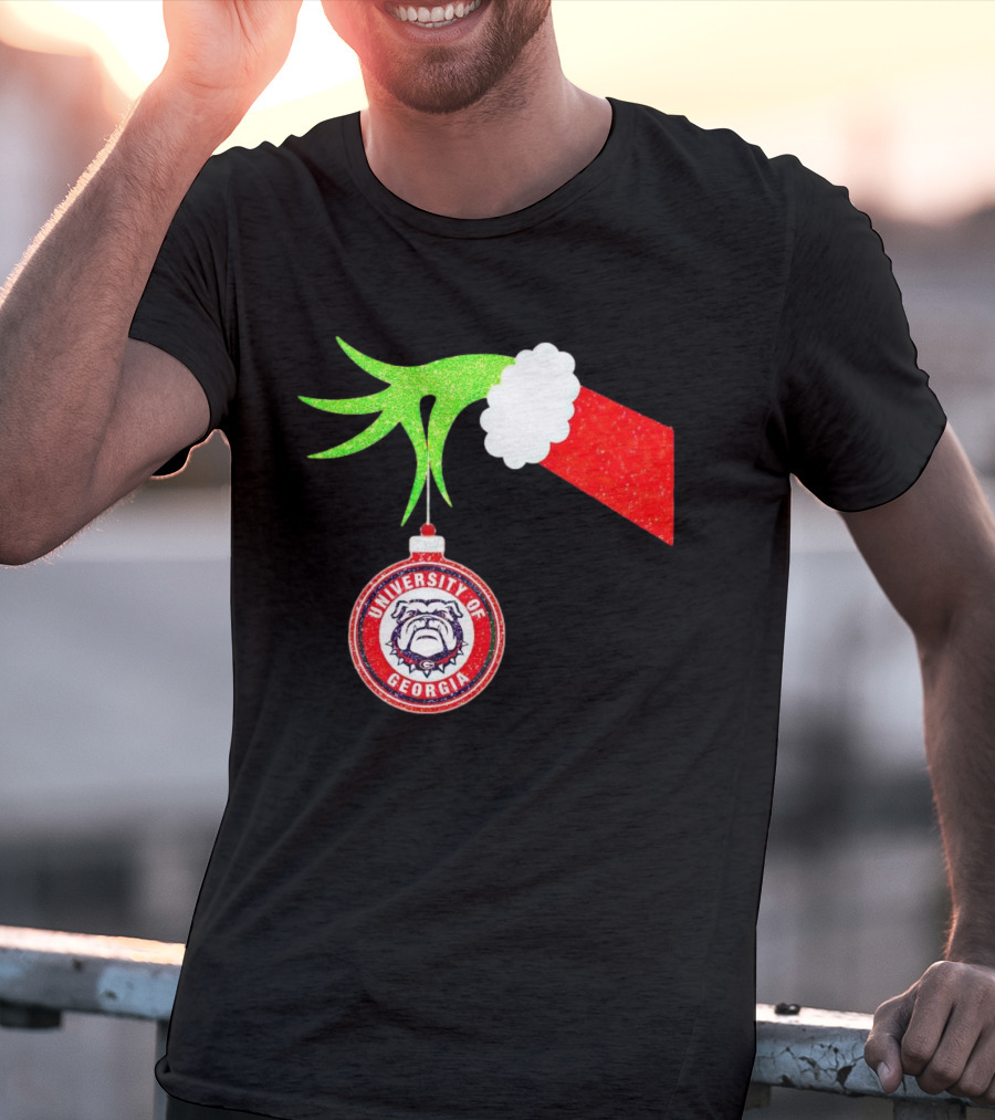 Grinch Hand Holding University Of Georgia Bulldogs Christmas T-Shirt