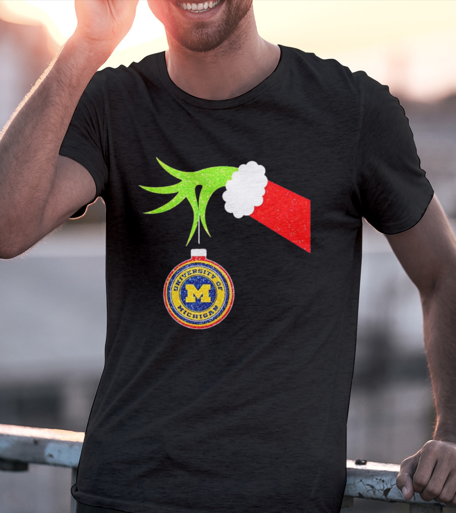 University Of Michigan Christmas Grinch Hand T-Shirt