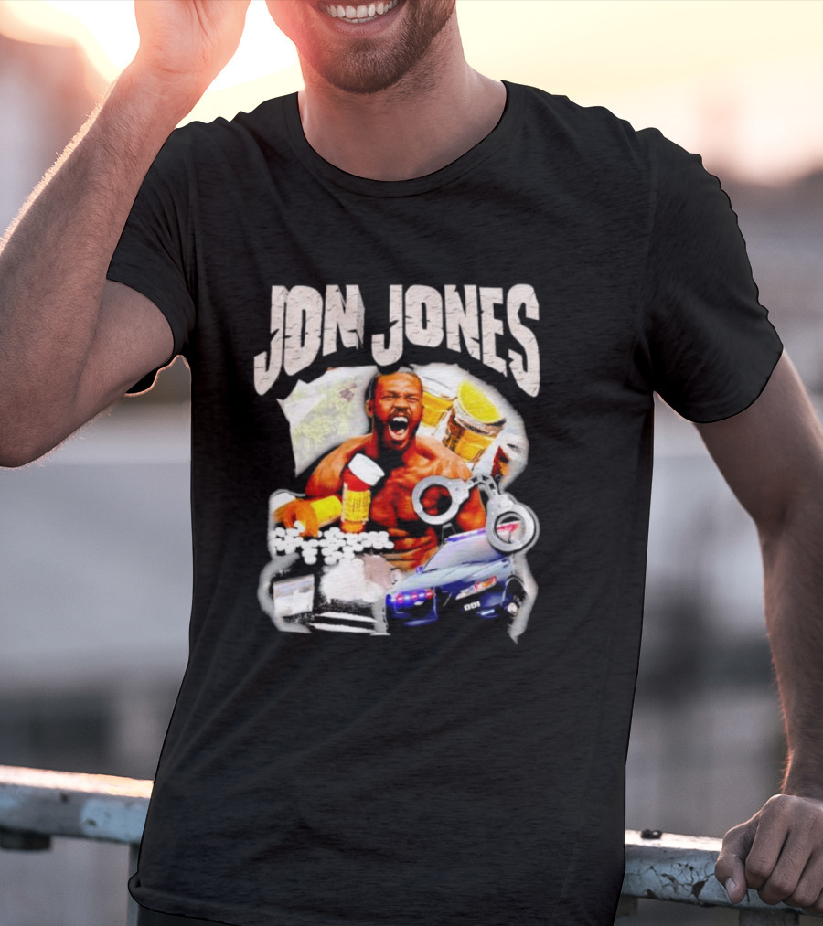 Jon Jones Vintage Police Car Handcuffs Pills Bottles T-Shirt