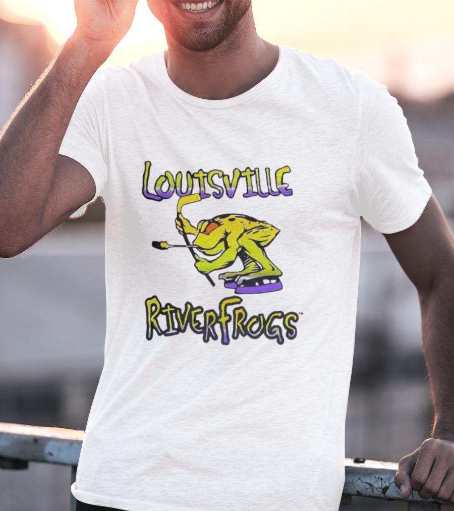 Louisville RiverFrogs Frog Playing Hockey T-Shirt