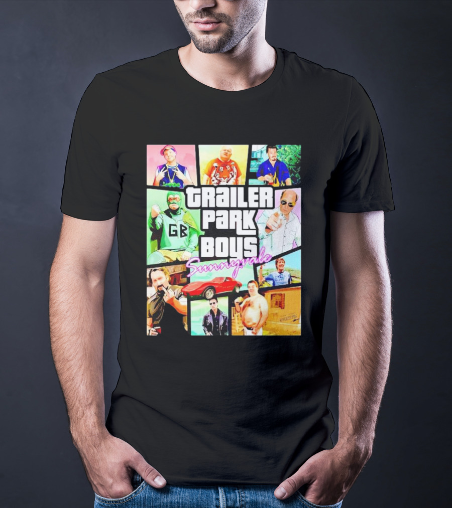 Trailer Park Boys Sunnyvale Collage Of Characters And Car In Vibrant Colors T-Shirt