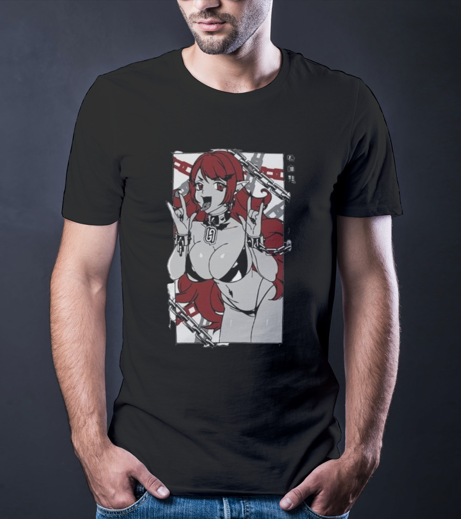 Vampiress Waifu Anime Red Hair Chains Gothic T-Shirt