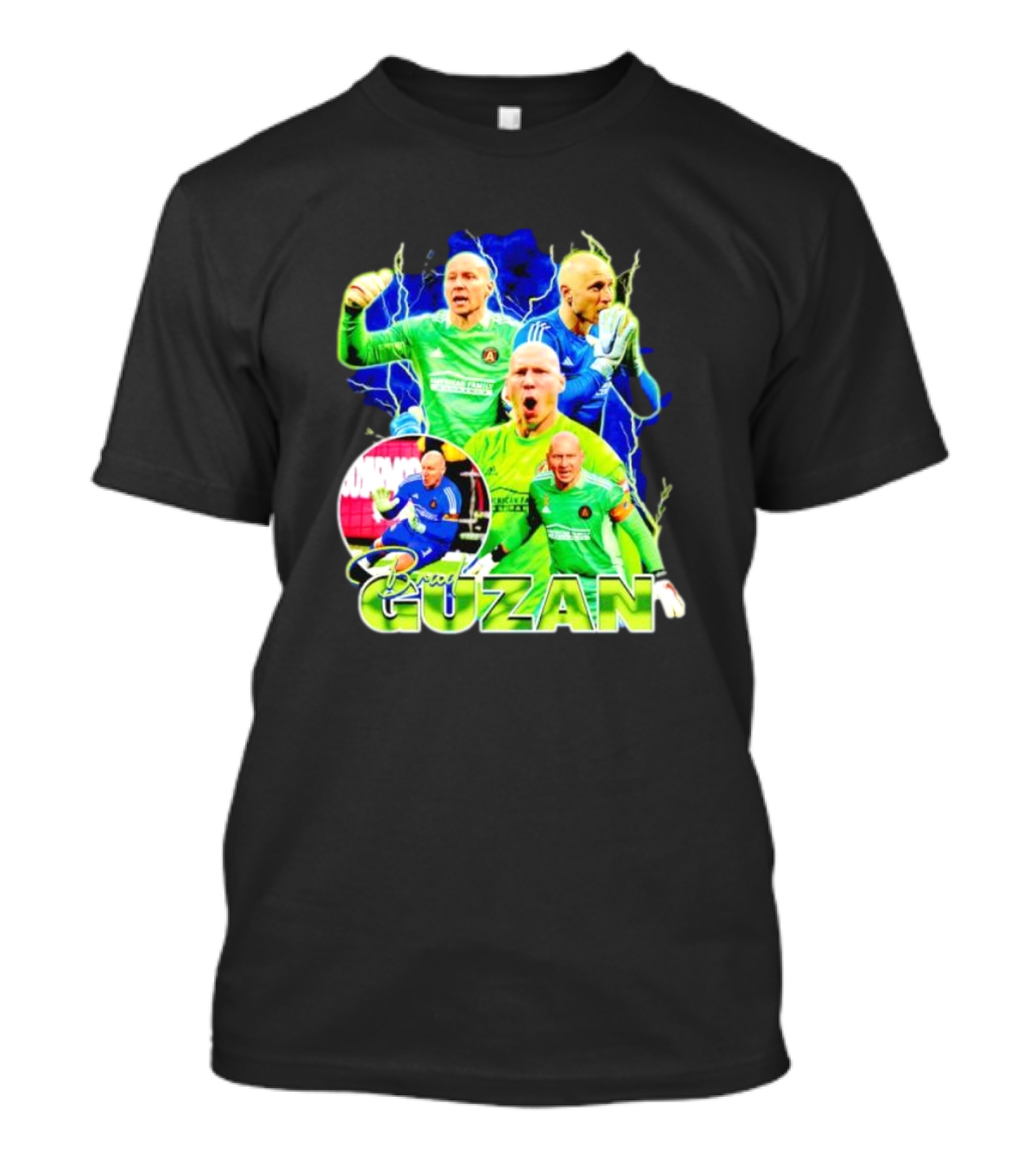 Brad Guzan Atlanta United Green And Blue Lightning Soccer Montage T-Shirt
