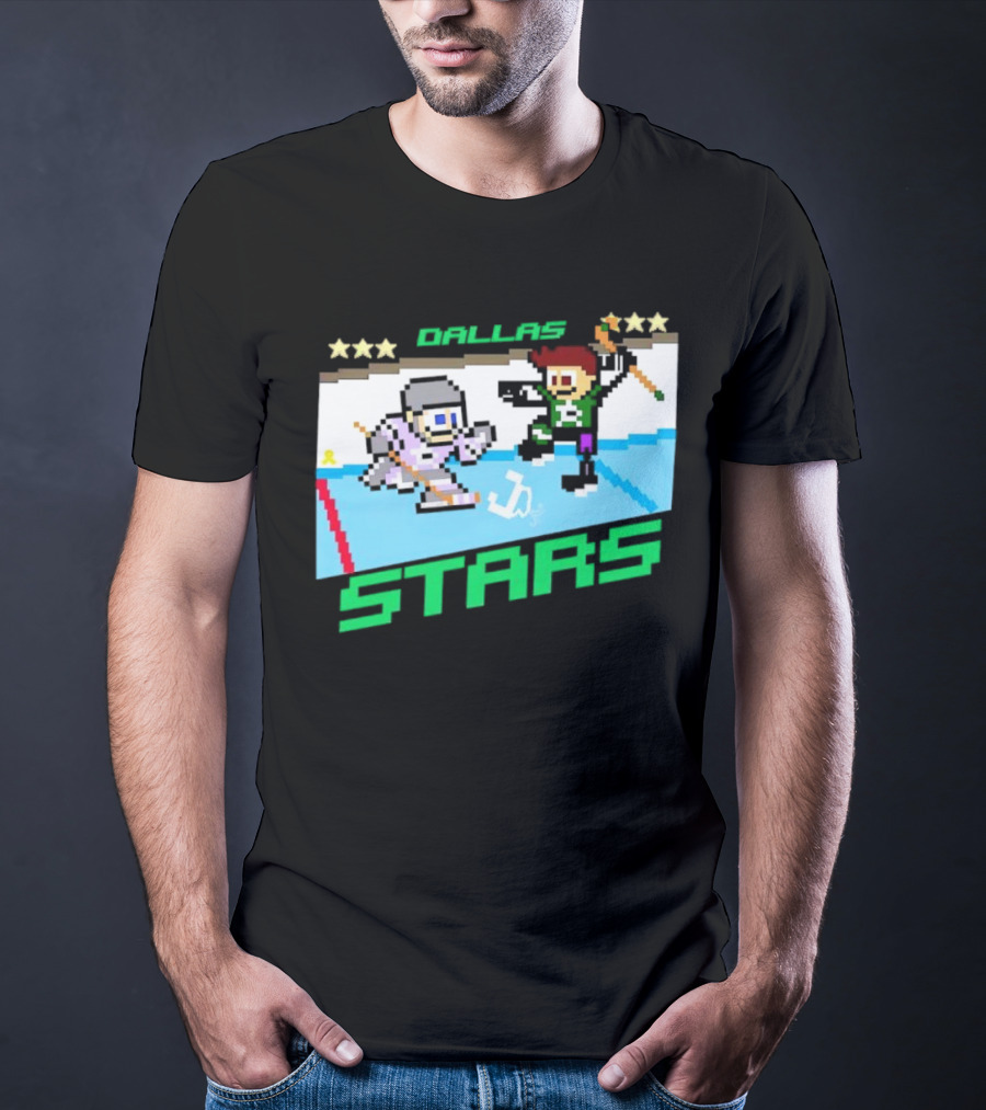 Dallas Stars Hockey Fights Cancer Pixel Art Jayden T-Shirt
