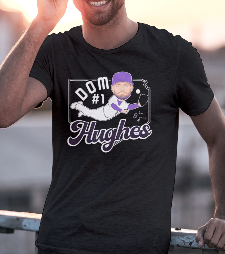 Dom #1 Hughes Caricature Baseball Player Signature T-Shirt