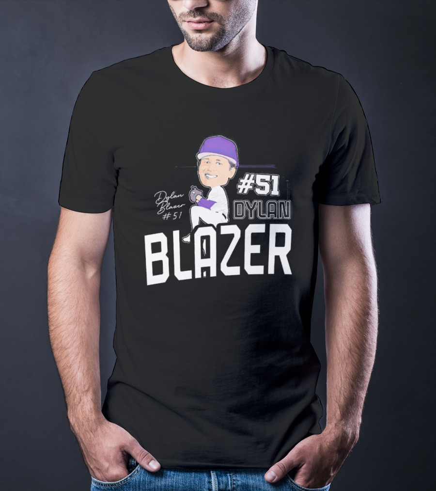 Dylan Blazer #51 Caricature Signature Baseball T-Shirt