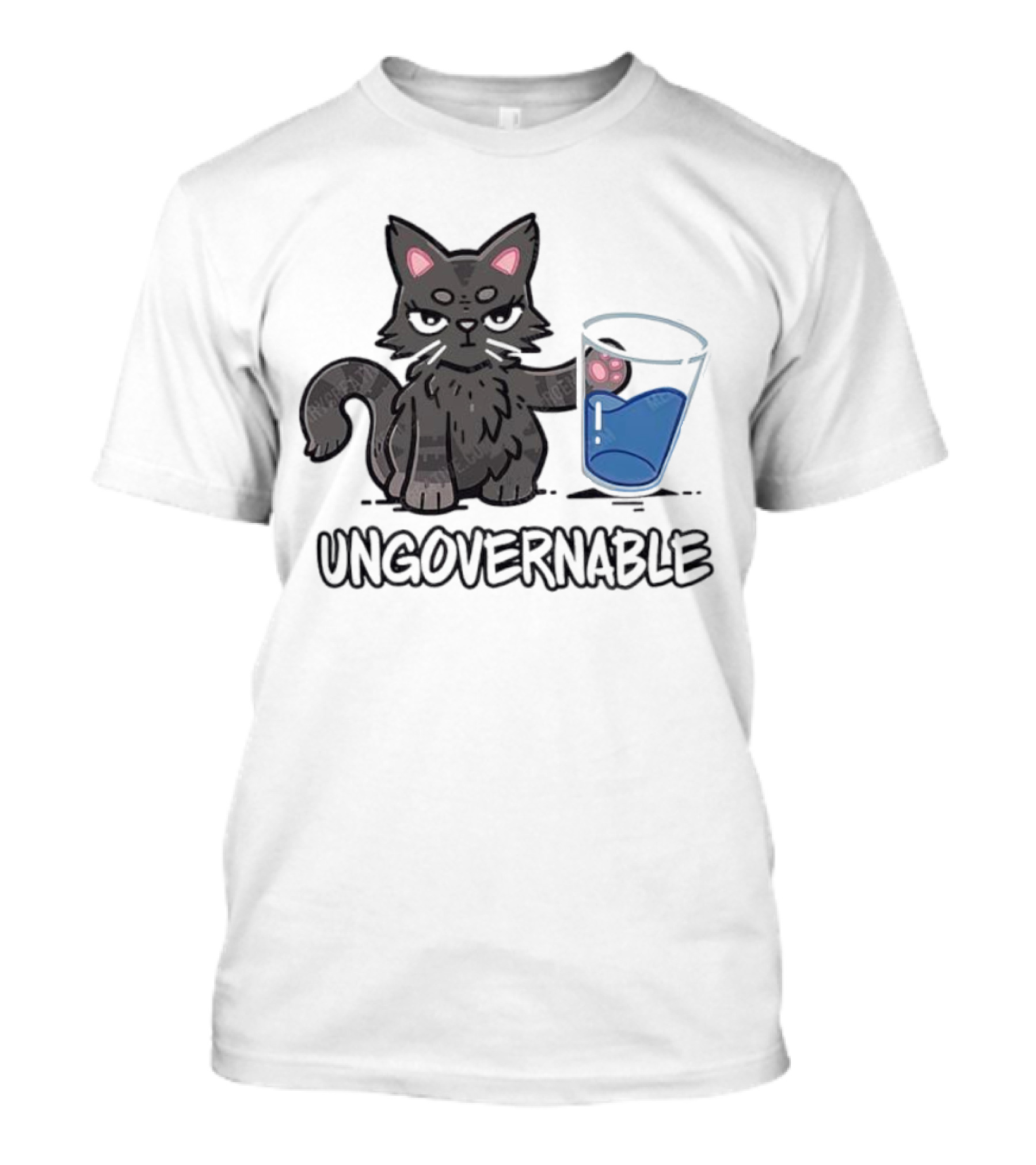 Ungovernable Cat With Water Glass Mischief T-Shirt