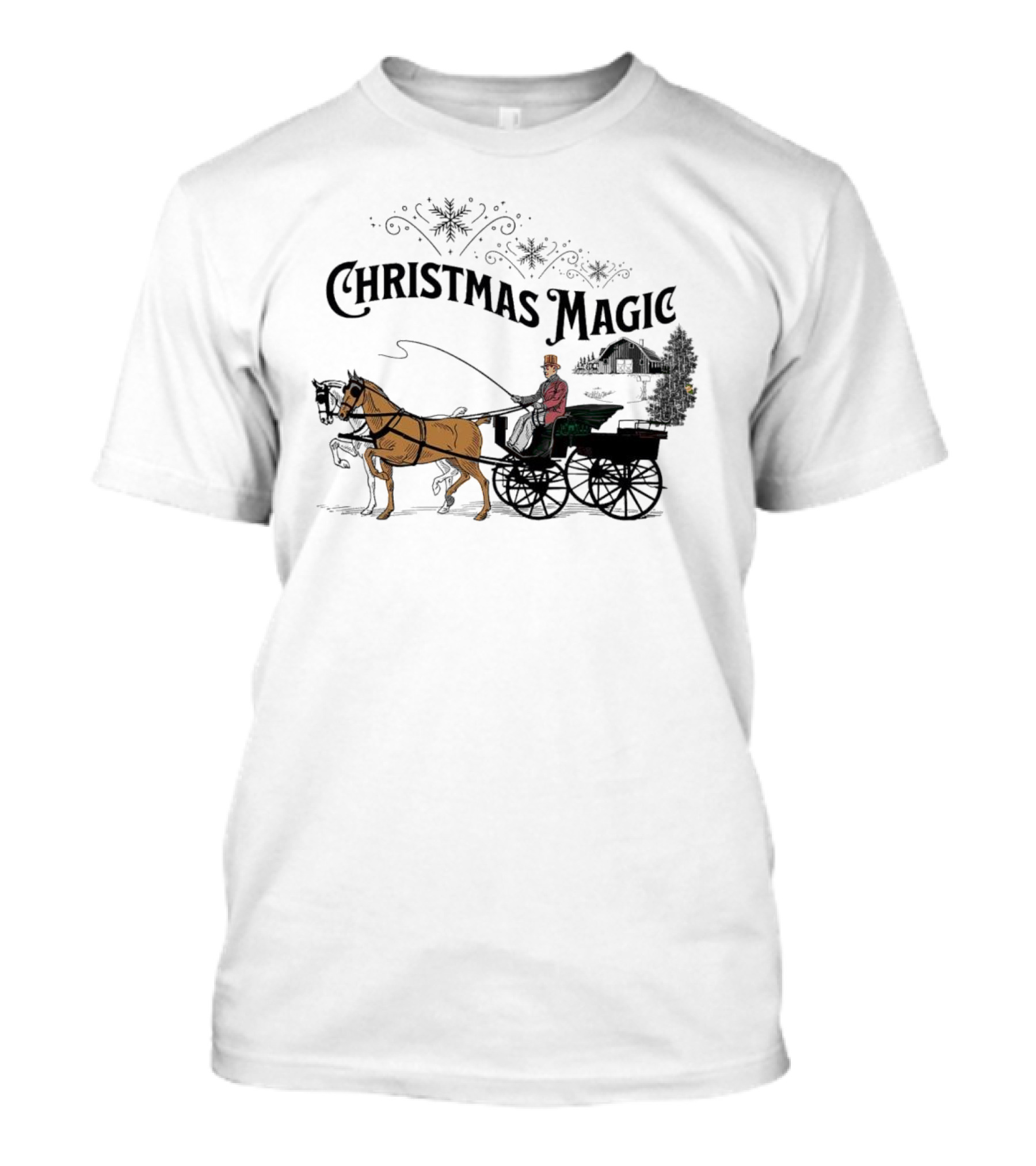 Christmas Magic Horse And Carriage Scene T-Shirt