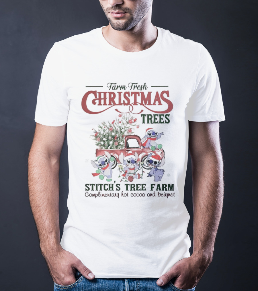 Farm Fresh Christmas Trees Stitch’s Tree Farm Complimentary Hot Cocoa And Beignet T-Shirt
