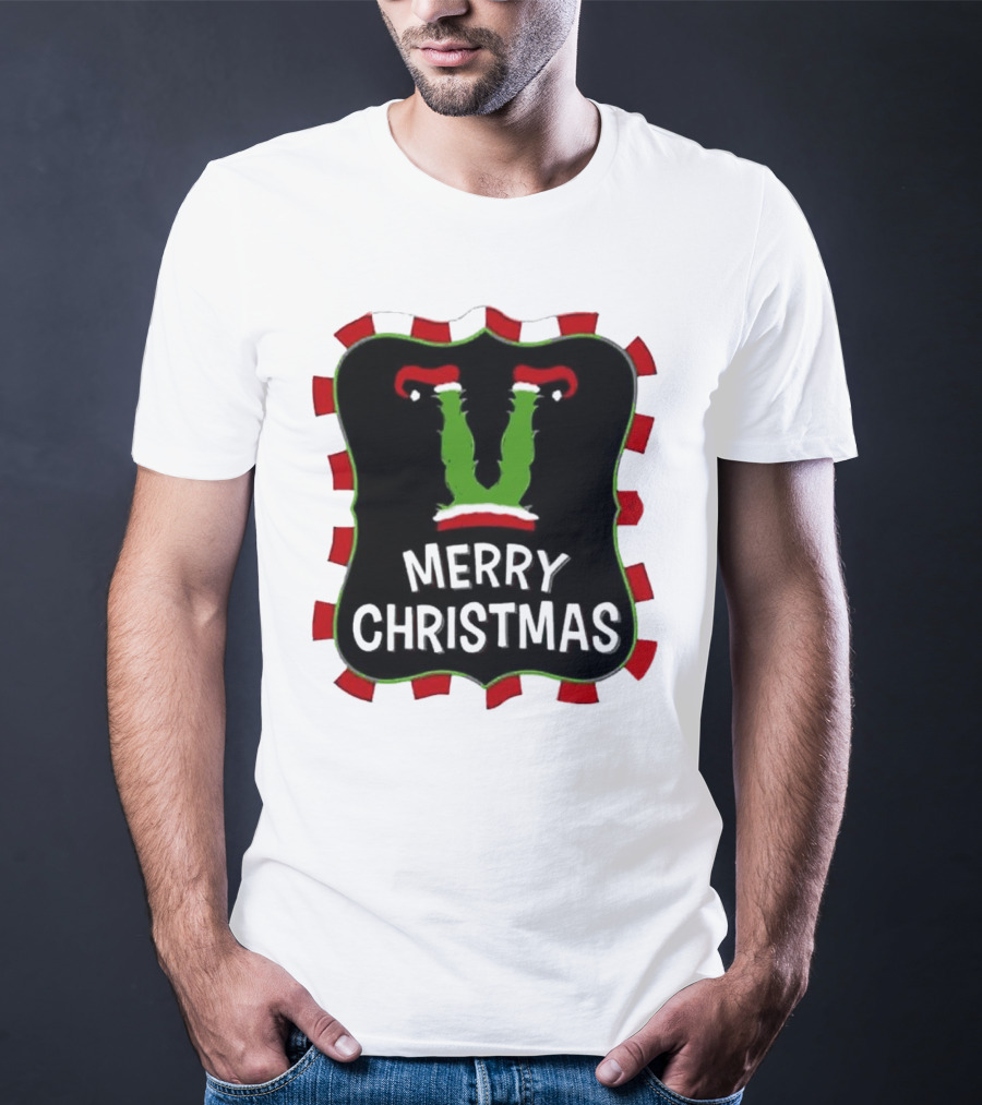 Merry Christmas Green Monster With Santa Hat T-Shirt