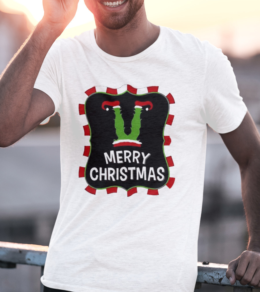 Merry Christmas Green Monster With Santa Hat T-Shirt