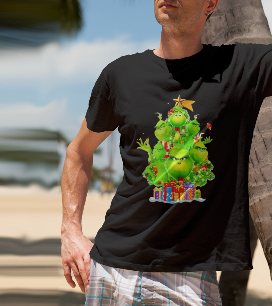 Grinch Christmas Tree With Presents And Star T-Shirt