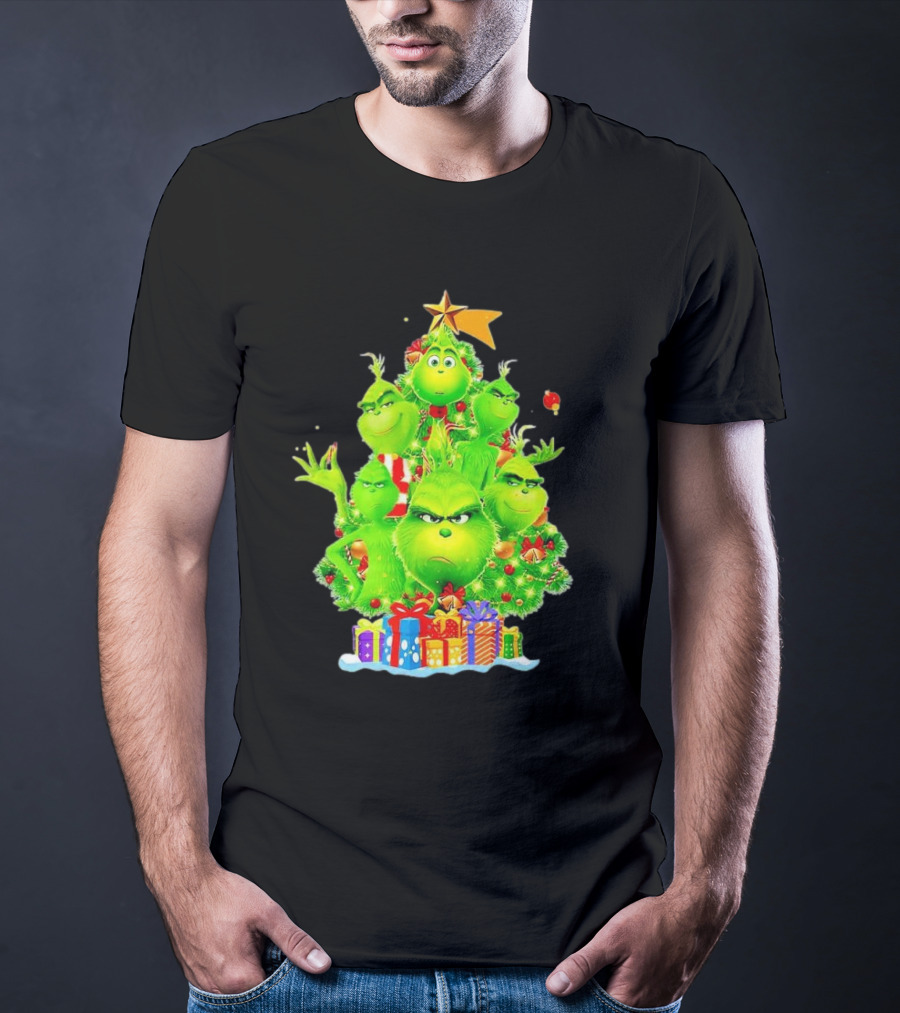 Grinch Christmas Tree With Presents And Star T-Shirt