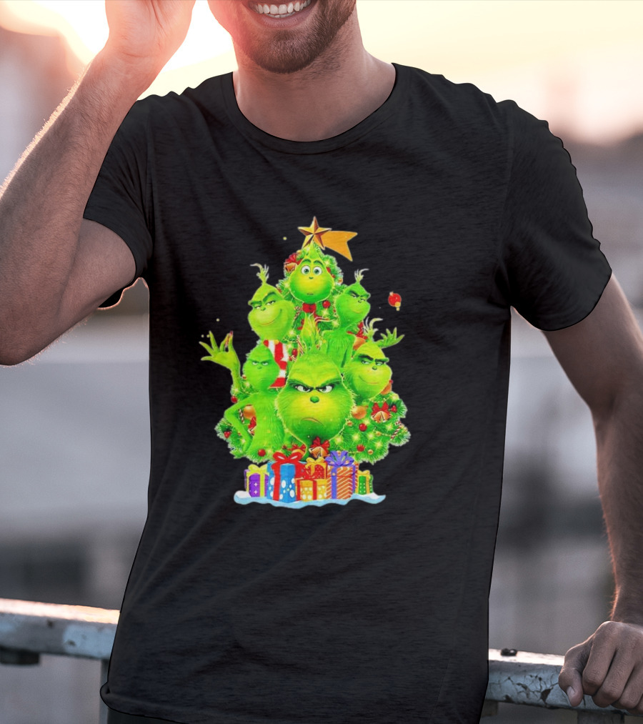 Grinch Christmas Tree With Presents And Star T-Shirt