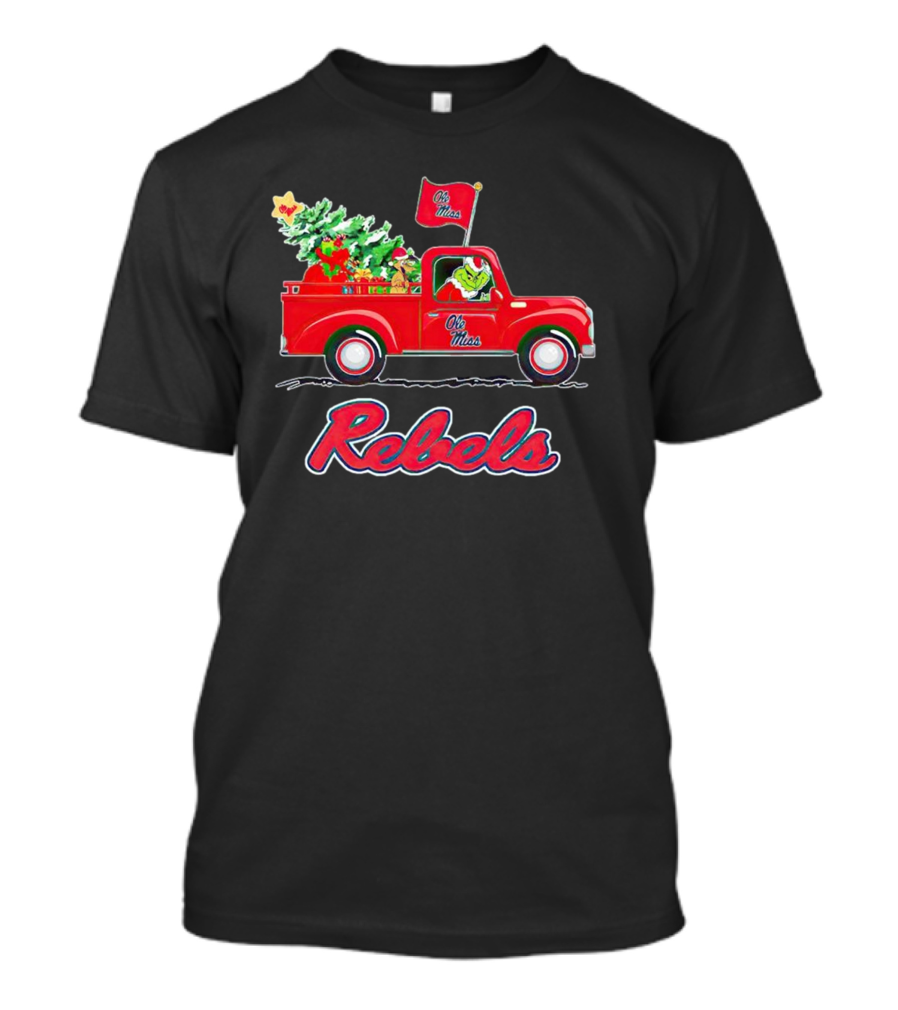 Ole Miss Rebels Grinch Driving Christmas Truck With Tree And Gifts T-Shirt