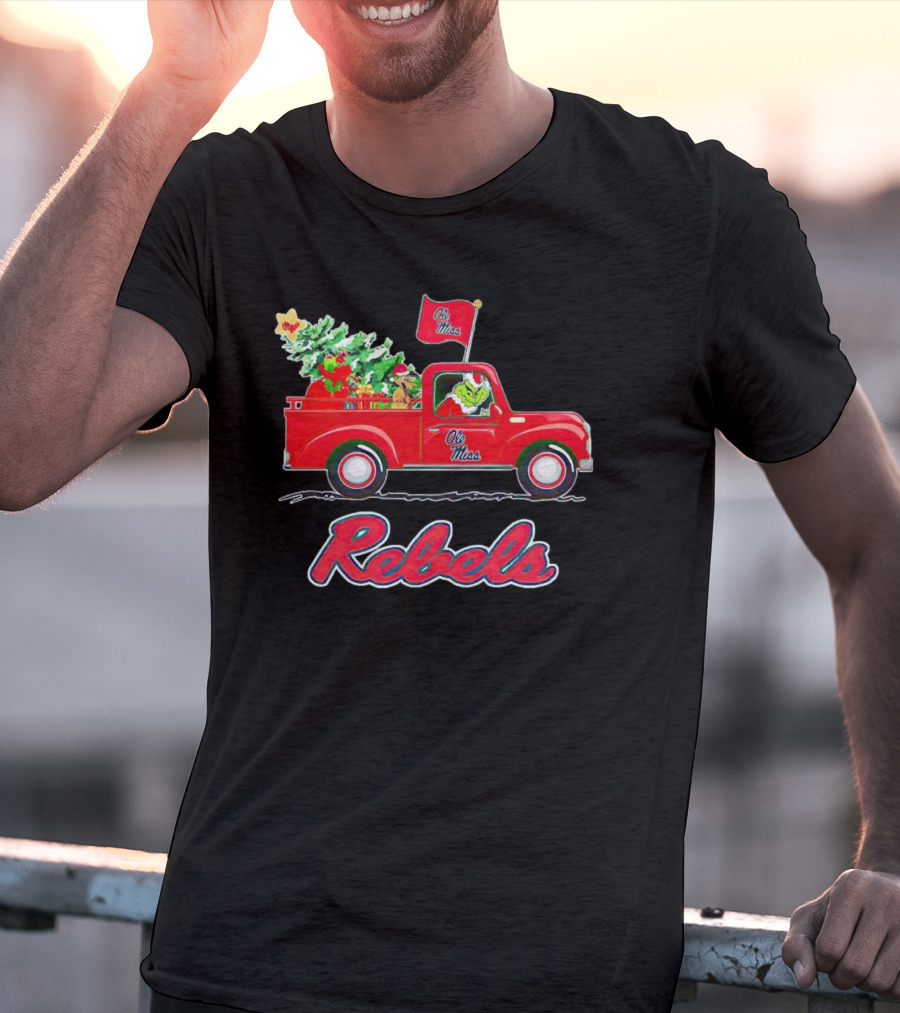 Ole Miss Rebels Grinch Driving Christmas Truck With Tree And Gifts T-Shirt