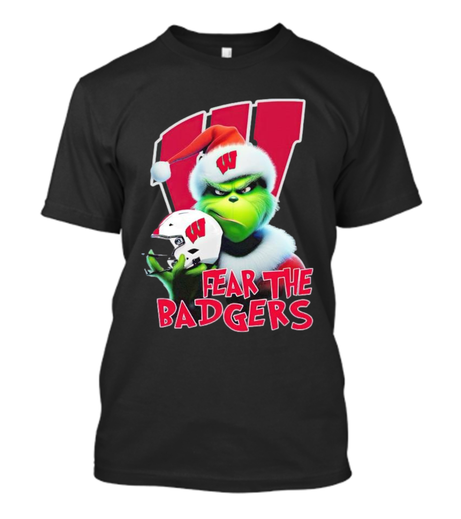 Grinch Fear The Badgers Wisconsin Christmas Football T-Shirt