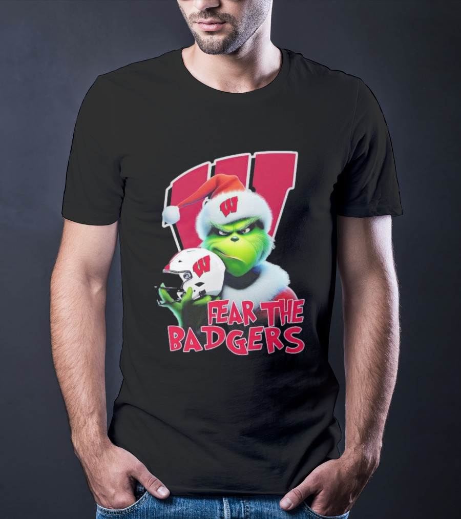 Grinch Fear The Badgers Wisconsin Christmas Football T-Shirt
