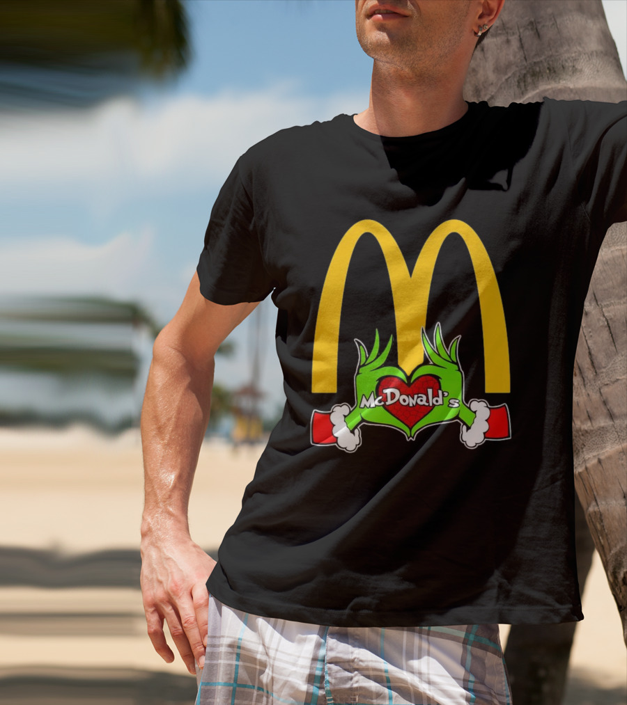 Grinch Holding Heart McDonald’s Logo Christmas T-Shirt