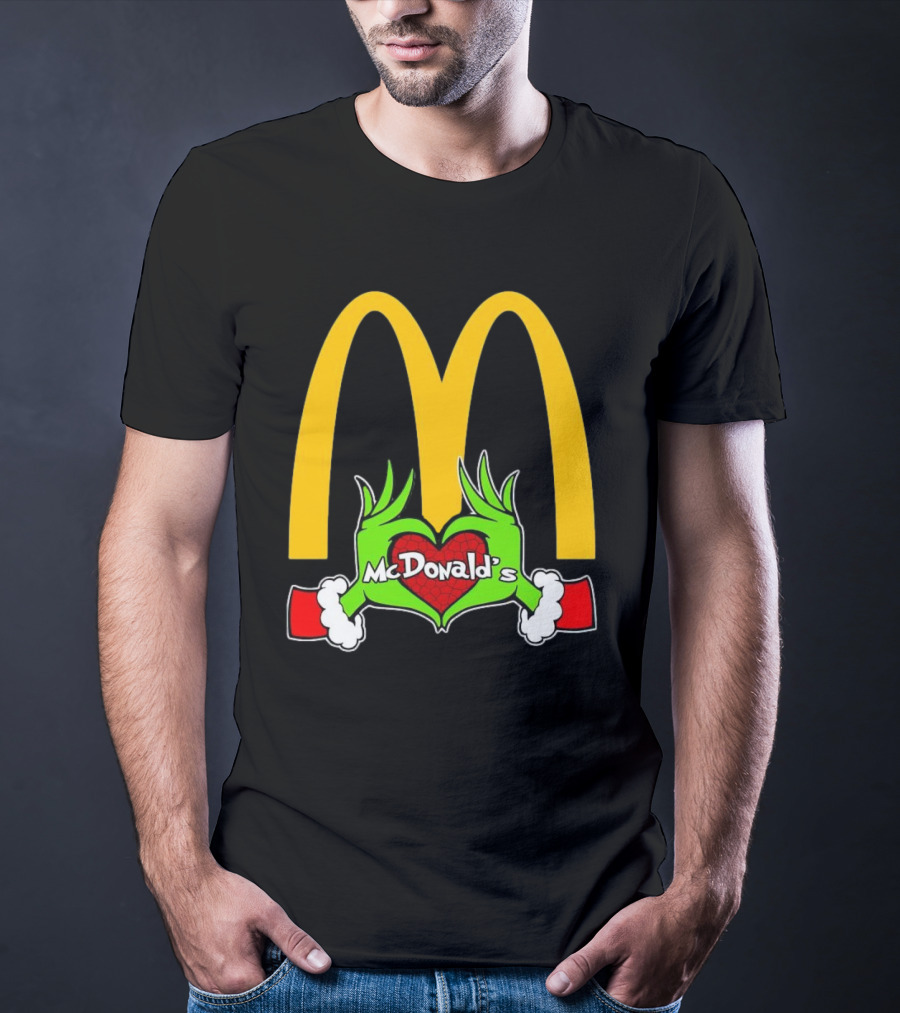 Grinch Holding Heart McDonald’s Logo Christmas T-Shirt