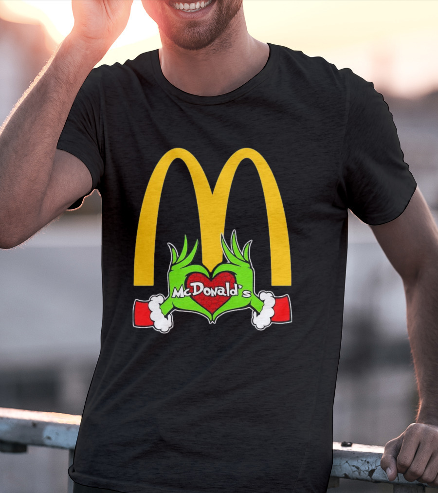 Grinch Holding Heart McDonald’s Logo Christmas T-Shirt