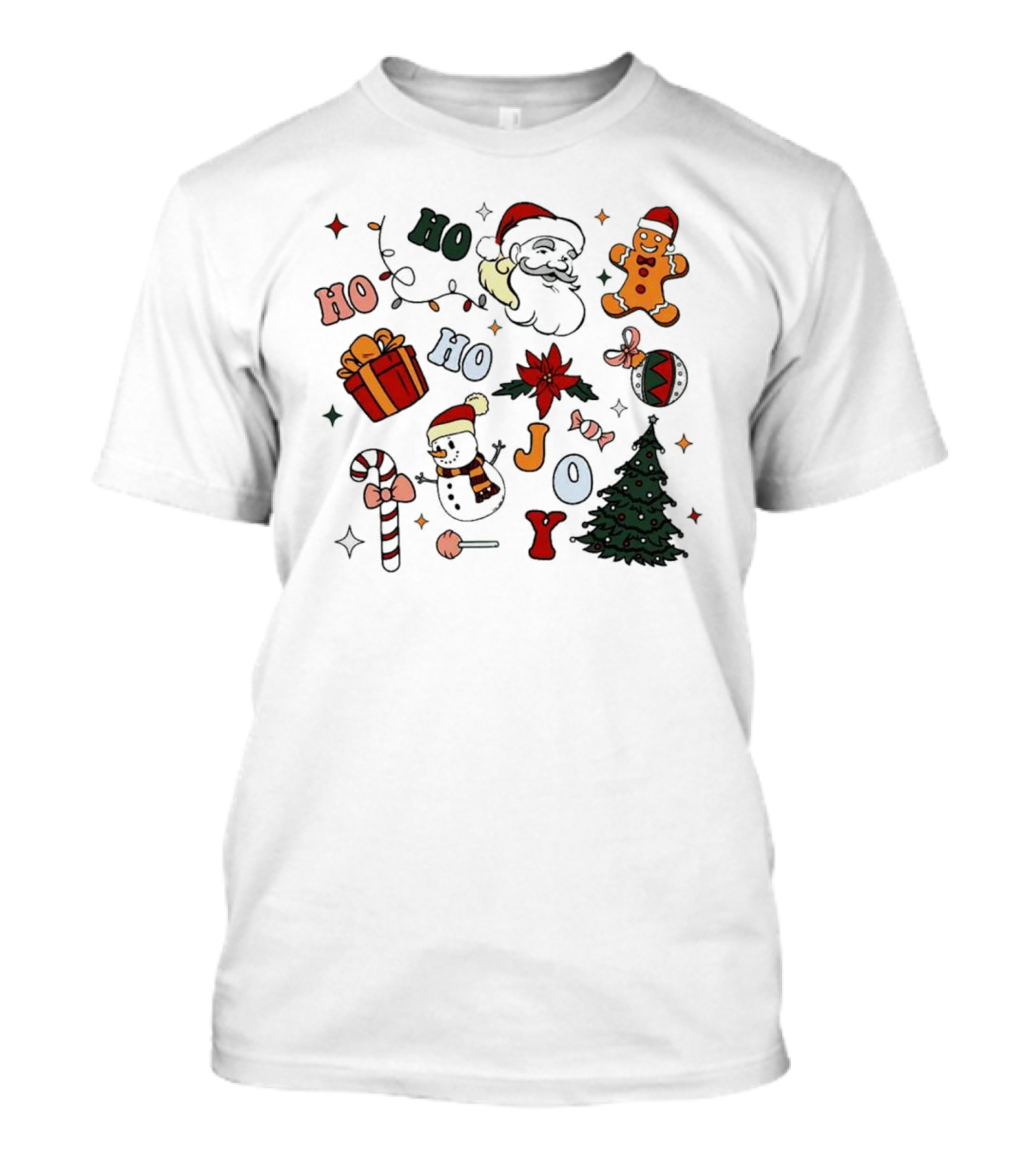 Ho Ho Ho Joy Christmas With Santa Gingerbread And Candy Cane T-Shirt