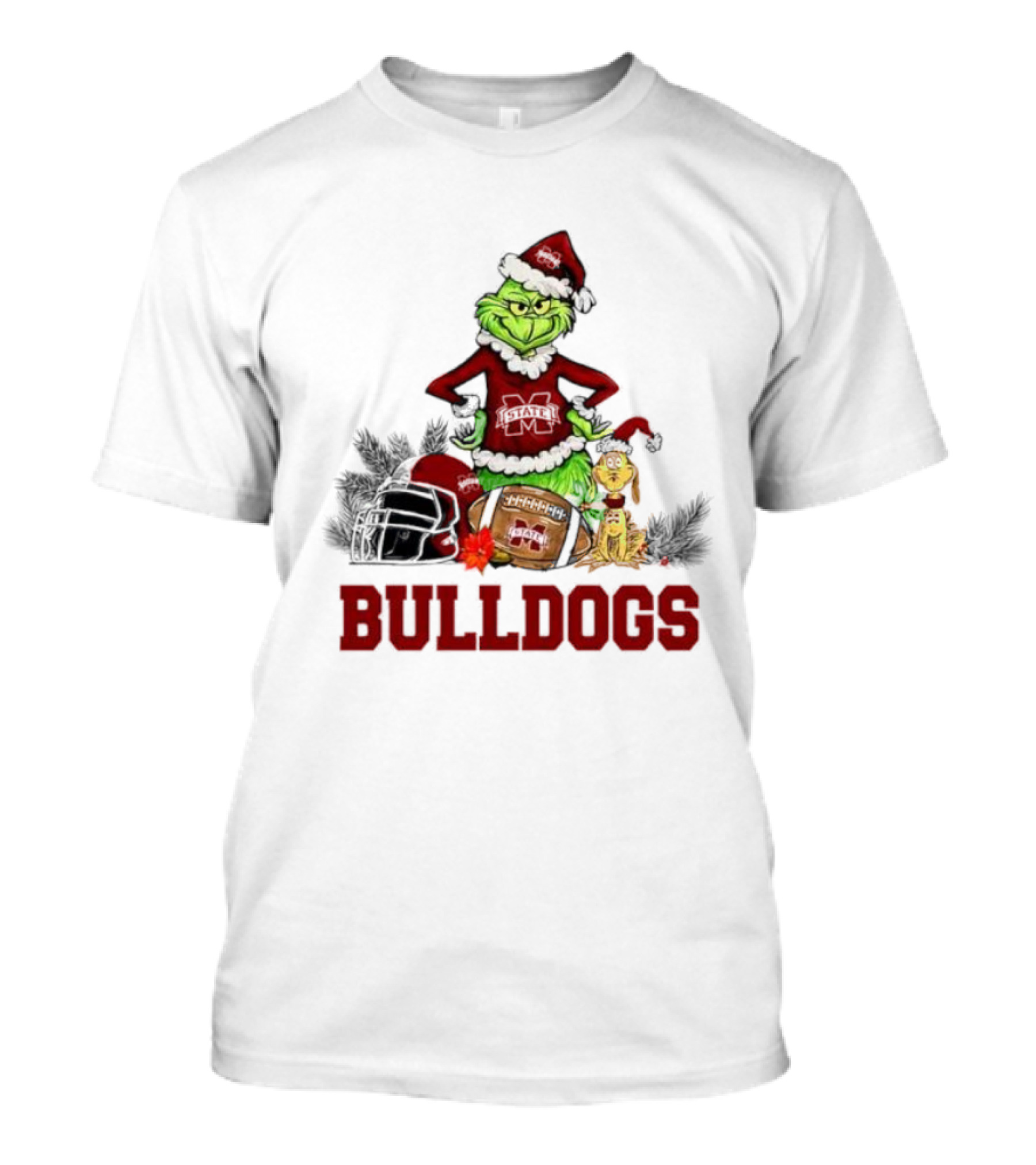 Bulldogs Grinch Max Dog Christmas Football Santa Hat T-Shirt
