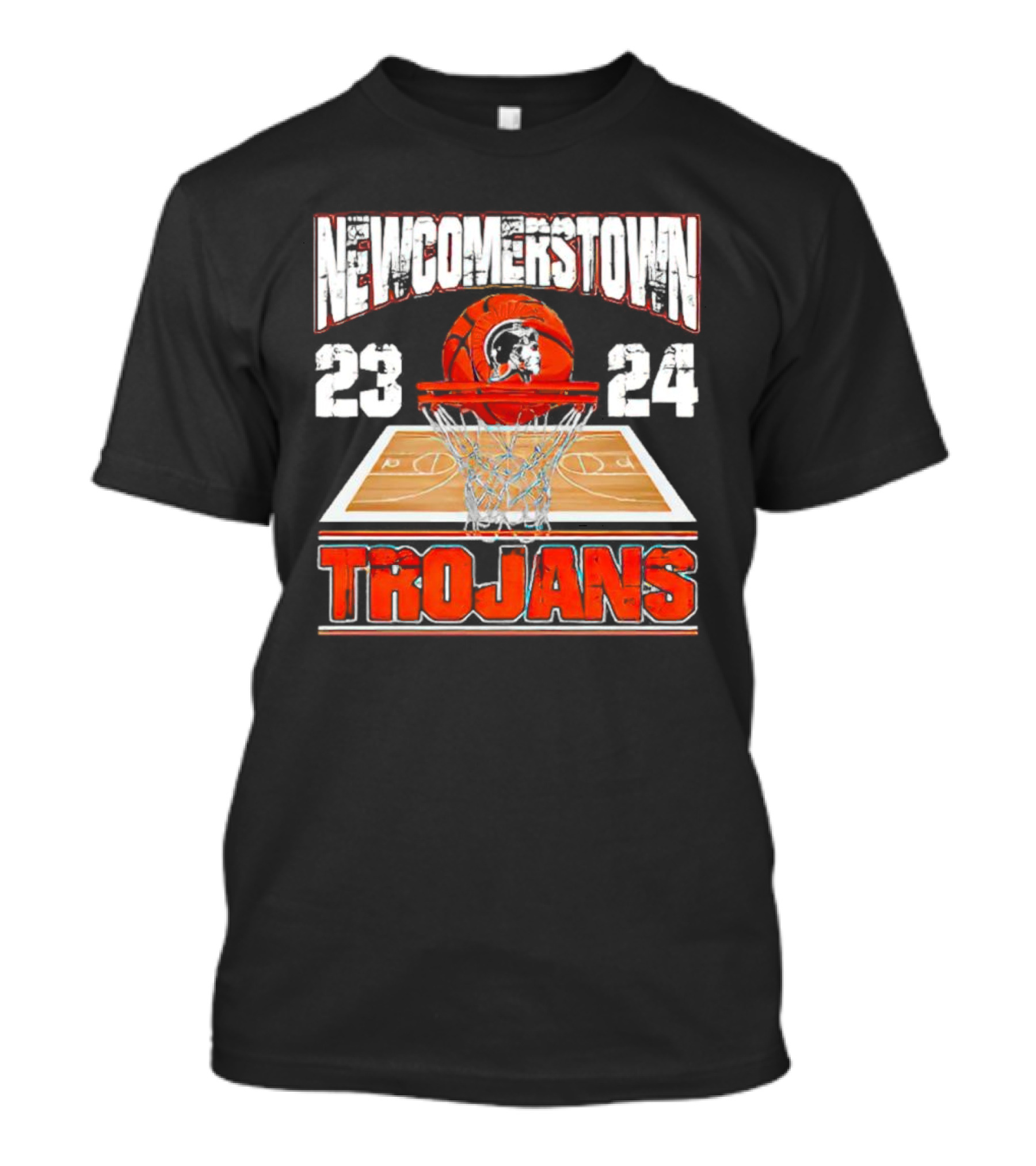 Newcomerstown Trojans Basketball 23 24 Court And Net T-Shirt