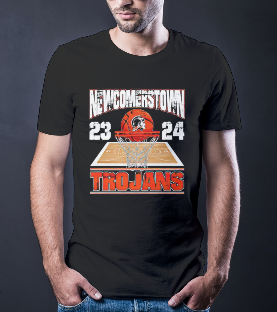 Newcomerstown Trojans Basketball 23 24 Court And Net T-Shirt