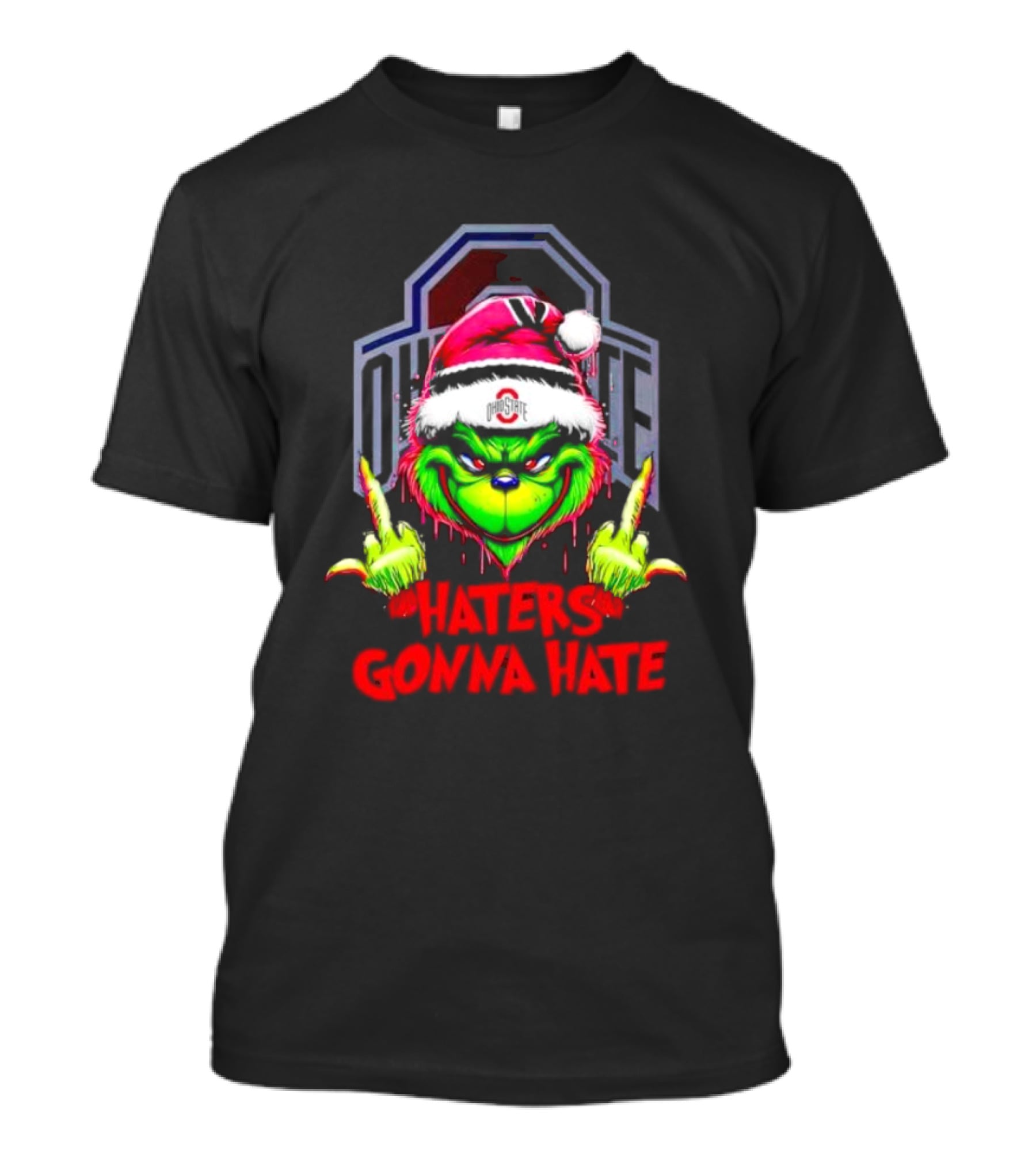 Ohio State Buckeyes Grinch Haters Gonna Hate Santa Middle Finger T-Shirt