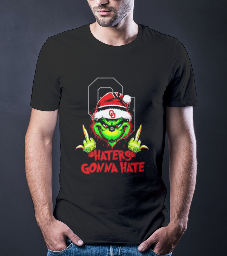 Oklahoma Sooners Grinch Haters Gonna Hate Middle Finger Santa Hat T-Shirt